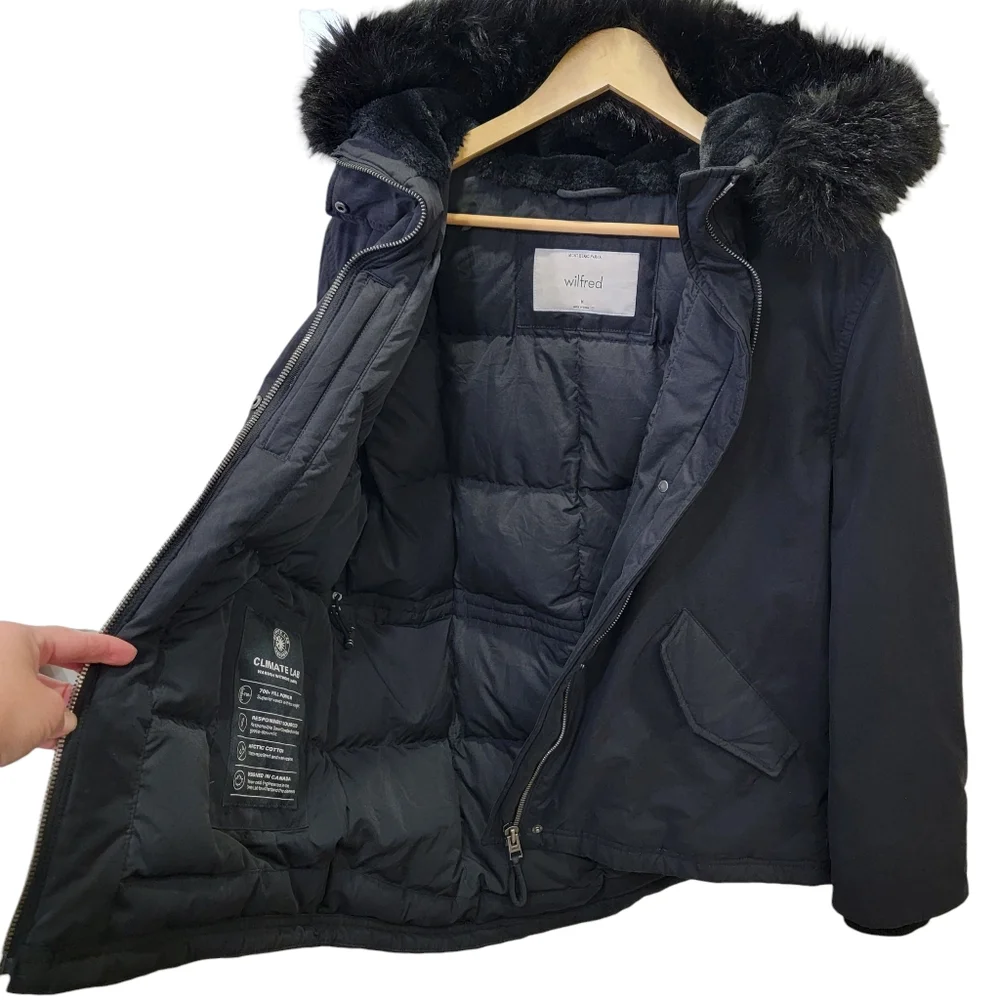 Aritzia Wilfred Mont Blanc Short Parka Goose Down Black Winter Jacket Women’s M - Picture 7 of 17